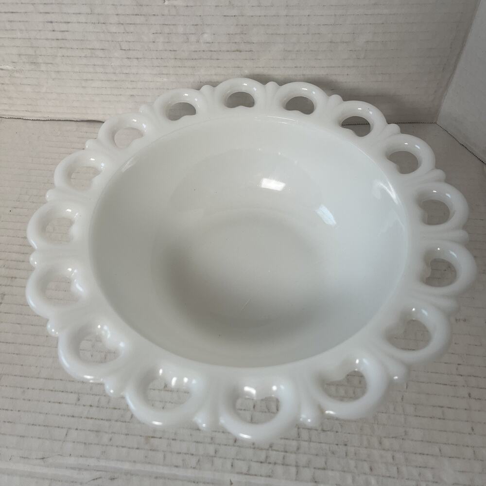 Vintage MILK GLASS LACE EDGE SERVING BOWL 9.5” Old Colony Pattern MCM